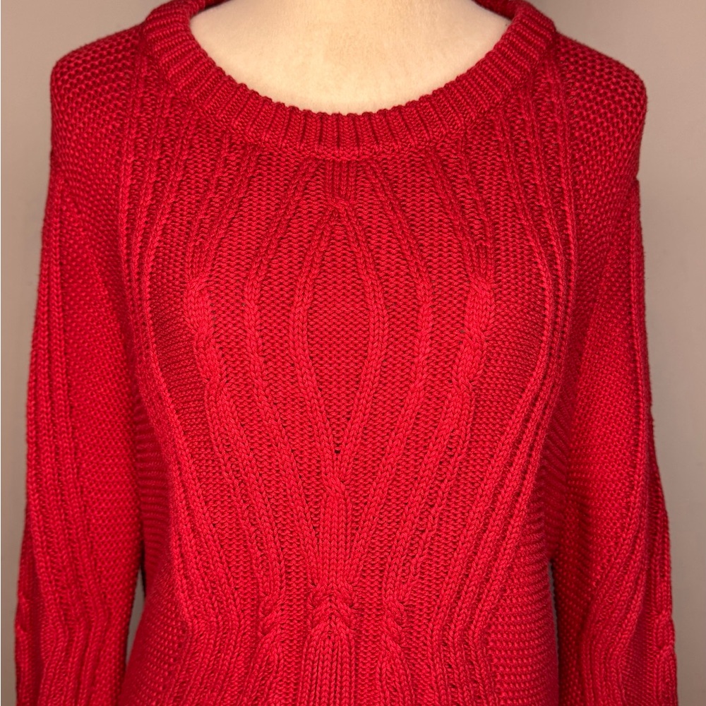 Amazon Essentials Red Cable Knit Cotton Crewneck … - image 4